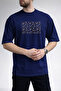 Men's Abstract Linear Design Crew Neck Navy Blue T-Shirt - 2