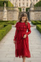 Burgundy Lace Girls' Dress Long Sleeve Midi Elegant Special Occasion