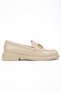 Women's Beige Patent Leather Buckle Loafer Shoes - 7