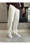 Men's Pleated Relaxed Fit Linen Trousers Beige Eca028 - 4