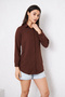 Women's Long Sleeve Buttoned Basic Brown Tunic Shirt - 2