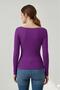 Women's Purple Boat Neck Slim Fit Tight Fitting Long Sleeve Ribbed Blouse - 5