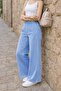 - Lycra Fabric Pocketless Elastic Waist Palazzo Trousers C640-Ice Blue - 3