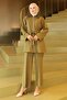 Collar Fur Detailed Suit Khaki 19385 - 3