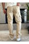 Men's Baggy Fit Denim Cargo Trousers Beige Eca038 - 5