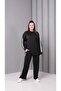 Women's Plus Size Black, Stone Detailed, Striped Tracksuit Set 65N39390