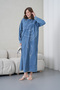 Women's Front Sequin Embroidered Side Tie Wide Fit Long Denim Dress - 3