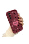 Simple Maroon Silicone Phone Case Heart Pattern Compatible with Samsung Galaxy M14 Shockproof - 3