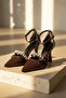 Remy Brown Stone Bow (8 cm Heel) Pointed Toe Heeled Shoes - 4