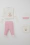 Baby Girl Hospital Release Set of 5 Cute Baby Teddy Bears Embroidered 0-3 Months, Ecru