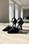 Remy Black Suede Rhinestone Bow (8 cm Heel) Pointed Toe Heeled Shoes - 6