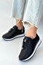 Women's lace-up elasticated orthopedic comfort sole everyday ballet flats & sneakers - black - 3