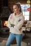 Kadı Cream Ecru Floral Pattern Detailed Oversize Thick Knitwear Sweater in S-M-L Size - 2