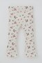 Baby Girl Tights Set with Floral Pattern and Ruffle Detail on the Collar, 6 Months-2 Years, Ecru - 5