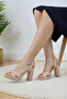 Women's Beige Cross Platform Heeled Shoes Nk3116