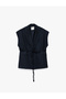 Striped Long Blazer Vest with Pocket Belt Detail - 4