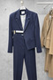 Women's Navy Blue Double-Breasted Jacket and Pants Set / Women's Navy Blue Office Chic Jacket and Pants Set - 2