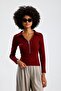 Burgundy Polo Collar Long Sleeve Blouse - 2