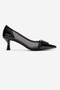 Ola Black Patent Leather Women's Heeled Shoes with Mesh Detail - 6