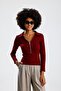 Burgundy Polo Collar Long Sleeve Blouse - 4