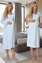 New Season Blue Patterned Button Detailed Summer Short Sleeve Cotton Maternity Maternity Dressing Gown Nightgown Set