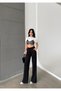 Women's Black Color Modal Fabric Shiny Stone Detailed Wide Leg Soft Textured High Waist Lycra Trousers - 7