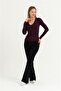 Women's Burgundy V-Neck Long Sleeve Badi - 2