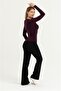 Women's Burgundy V-Neck Long Sleeve Badi - 4