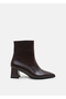 Women's Bitter Brown Patent Leather Pointed Toe Thick Heeled Boots - 3