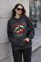 Women's Anthracite Cherry Printed Oversize Hooded Sweatshirt Hoodie - 2