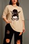 Ceny Women's Large Size Oversized Printed Crew Neck Cotton T-Shirt Relaxed Fit Unisex Lover Combi