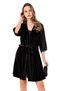 Women's Black Velvet Capri Sleeve Lace Detail Dressing Gown - 2