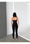 Women's Black Color Shiny Stone Detailed High Waist Gathering Heeled Flat Füzo Tights - 5
