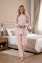 Women's Powder Floral Patterned Full Buttoned Long Sleeve Relaxed Cut Cotton Plus Size Pajama Set - 4