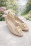 ✨   Women's Ballerina Shoes with Gold Buckle (Cream & Black) – Elegant and Comfortable Design