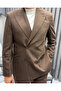 Classic Brown Double-Breasted Suit with Pleat and Buckle Detail - 5