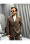 Classic Brown Double-Breasted Suit with Pleat and Buckle Detail - 2