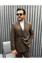 Classic Brown Double-Breasted Suit with Pleat and Buckle Detail - 4