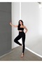 Women's Black Color Shiny Stone Detailed High Waist Gathering Heeled Flat Füzo Tights - 7