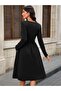 Women's Long Sleeve V-Neck Midi Imported Crepe Dress with Pockets - 4