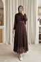 Sara Lined Belted Lace Dress - Brown