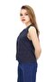 Women's Navy Blue Striped V-Neck Buttoned Classic Vest - Blazer Style Jacket Vest - 3