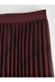 Burgundy Elastic Waist Plaid Patterned Pleated Skirt (S6) - 6