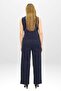 Women's Navy Blue Pinstripe Patterned Buttoned Vest and Wide-Leg Trousers Two-Piece Set - 4