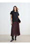 Burgundy Elastic Waist Plaid Patterned Pleated Skirt (S6)