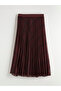 Burgundy Elastic Waist Plaid Patterned Pleated Skirt (S6) - 5