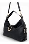 Black Casual Soft Textured Women's Hand and Shoulder Bag with Lock Detail and Long Strap - 4