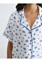 Ecru Shirt Collar Patterned Women's Pajama Set (S6) - 3