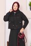 Zippered Hooded Crop Skirt Hijab Set Black - 6