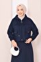 Zippered Hooded Crop Skirt Hijab Set Navy Blue - 6